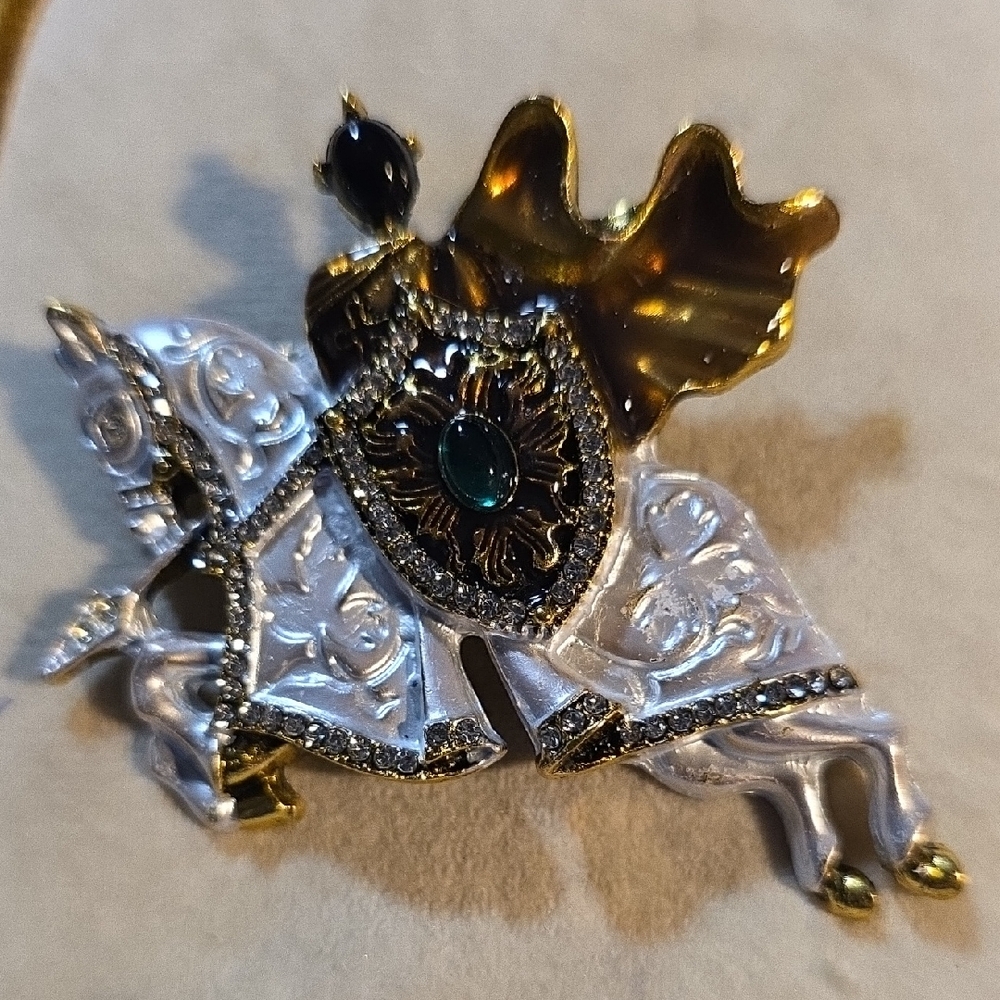 Enamel And Rhinestone Knight In Shining Armor Brooch NWT Modern